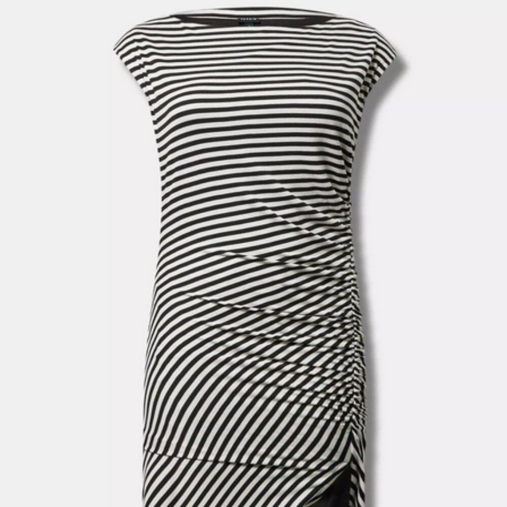 Torrid Black White Striped Rib Knit Side Ruched Midi Dress NWT Plus Size 2 18-20